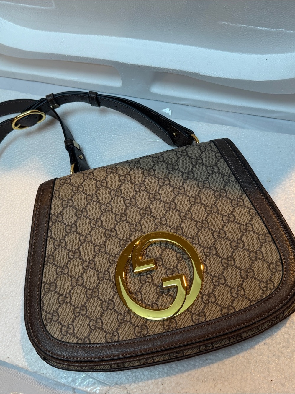 Gucci Brown GG Supreme Shoulder Bag with Gold Double G